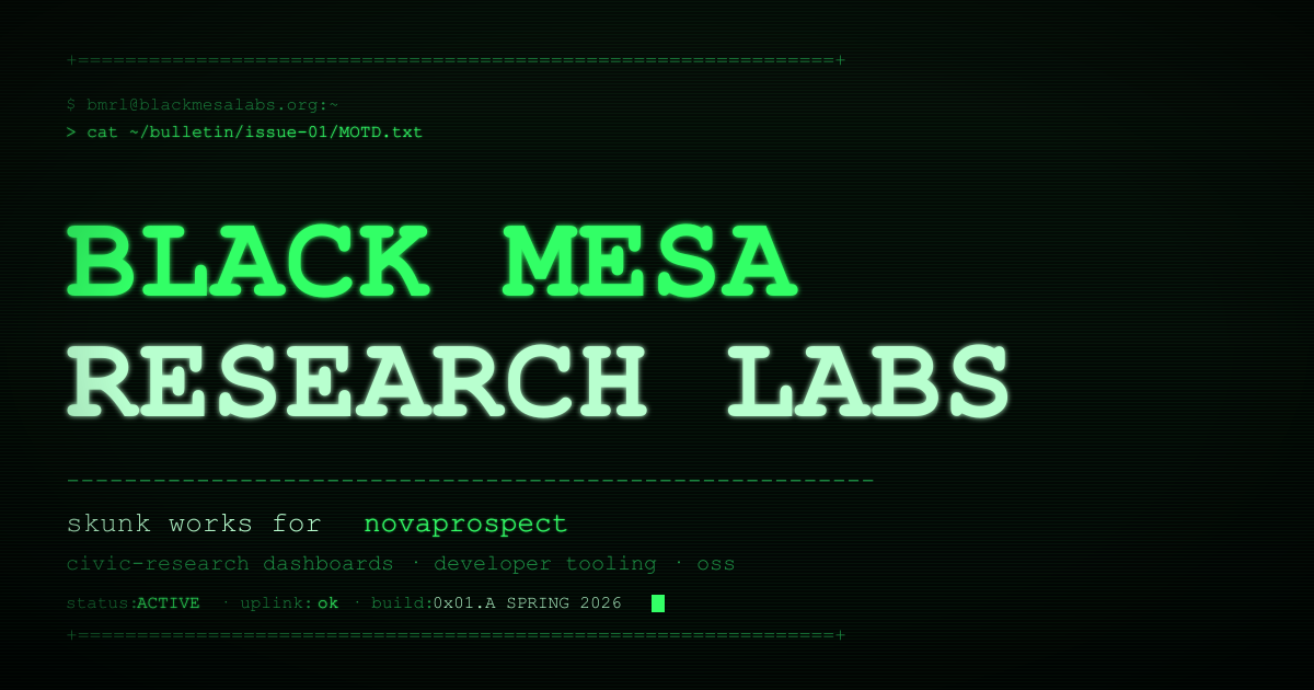 Black Mesa Research Labs — Skunk works for Novaprospect