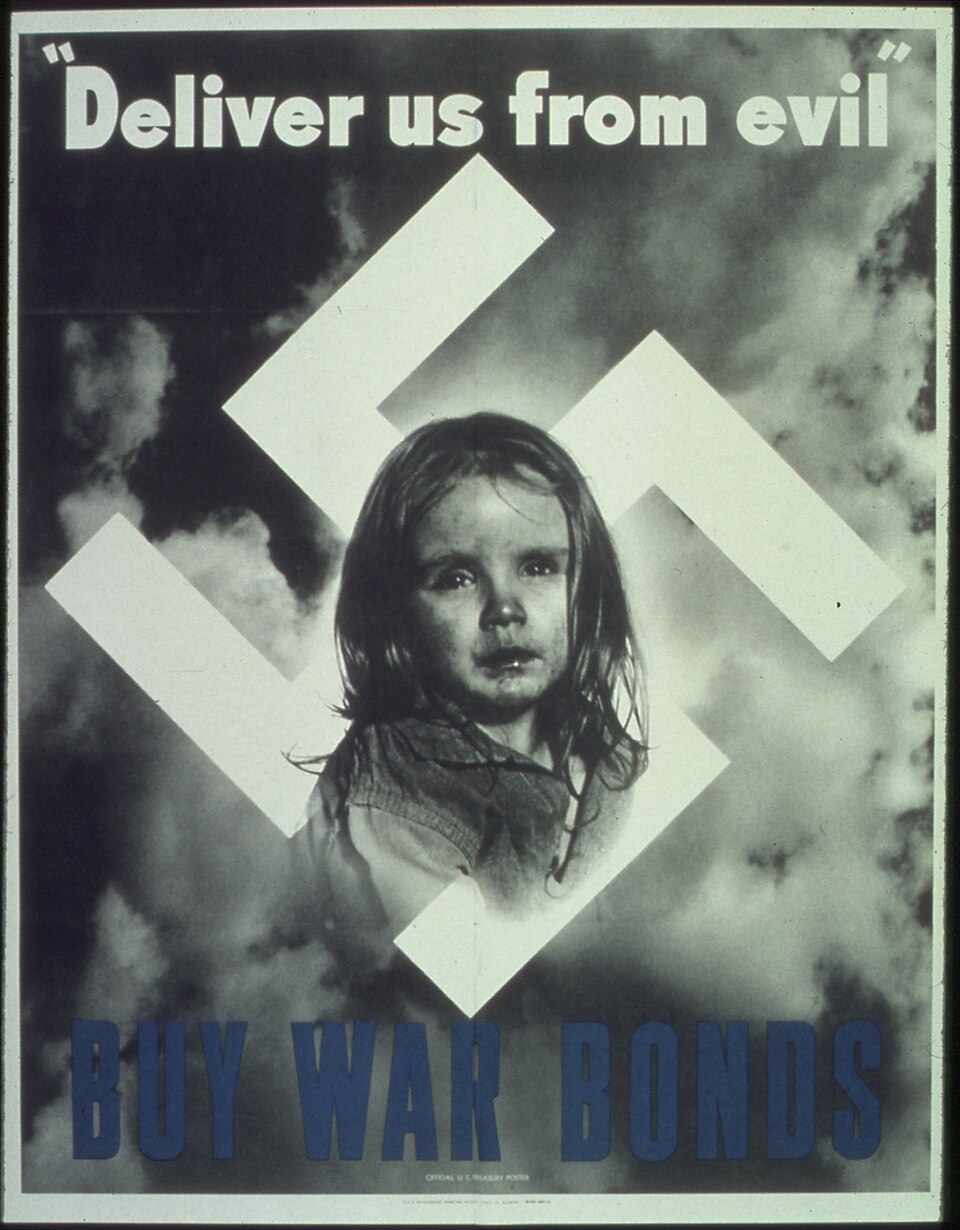 WWII poster: Deliver us from evil — buy war bonds